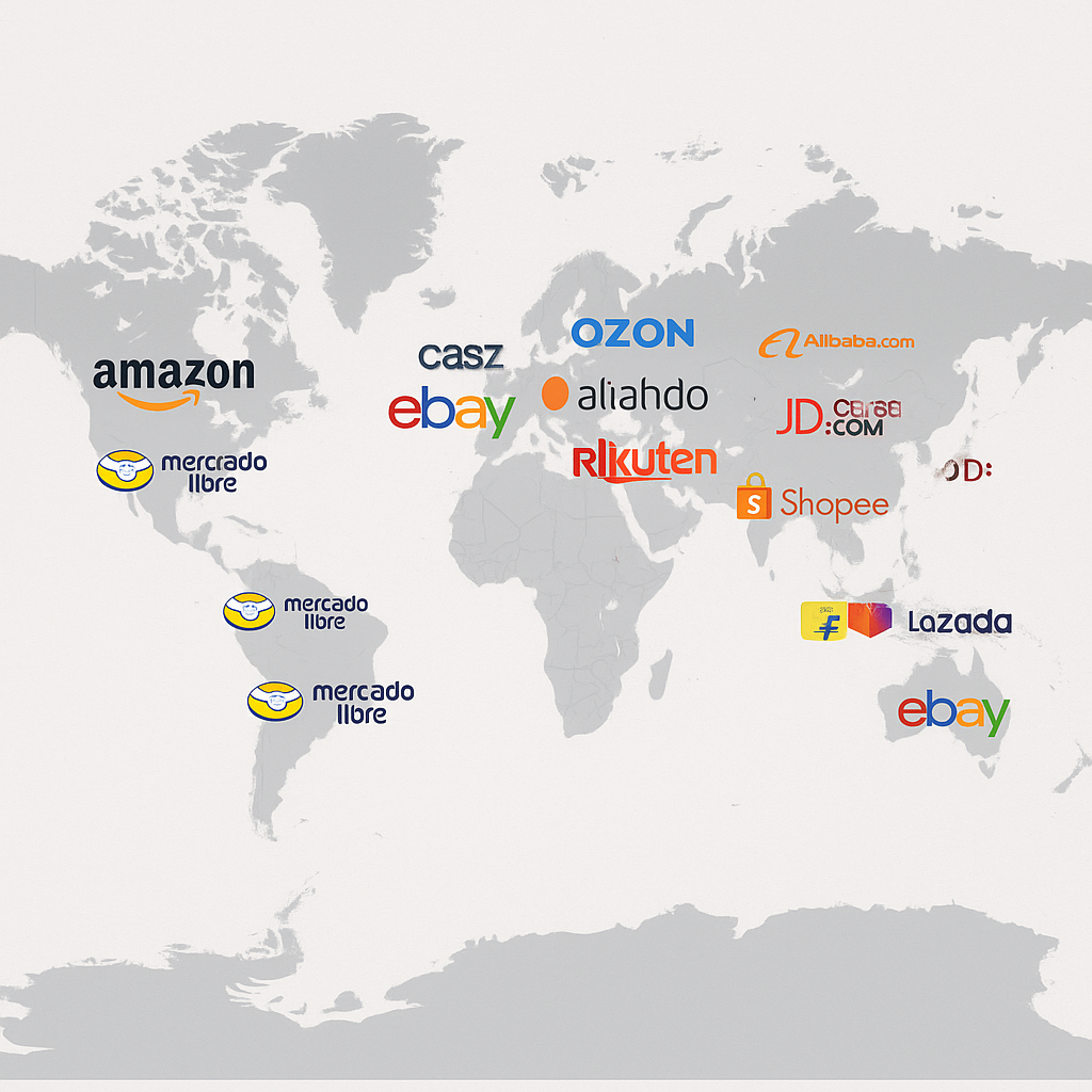 world map with ecommerce marketplaces